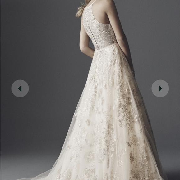 Size 8 Allover lace applique halter ball gown NWT originally $1300 Wedding Dress - Picture 2 of 5